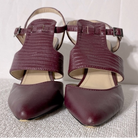5/$25 Anne Michelle Burgundy Faux Leather Pointed Toe Sling Back Heels 8.5 - Picture 11 of 13